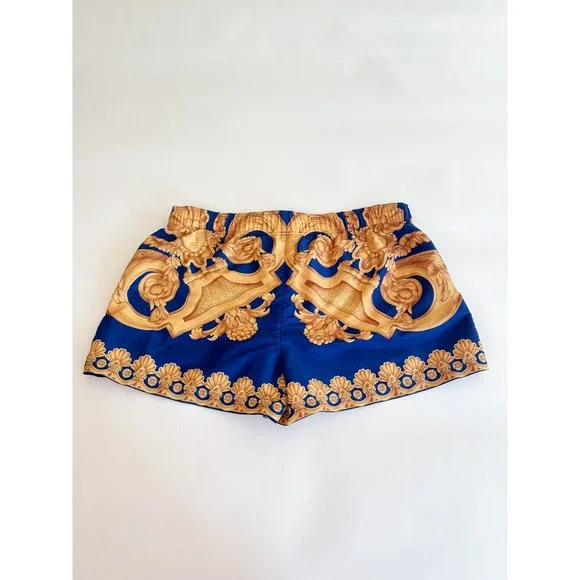 Authentic Versace Gold Baroque Heritage Print Swim Trunks Royal Blue Men's Sz M - Picture 2 of 11